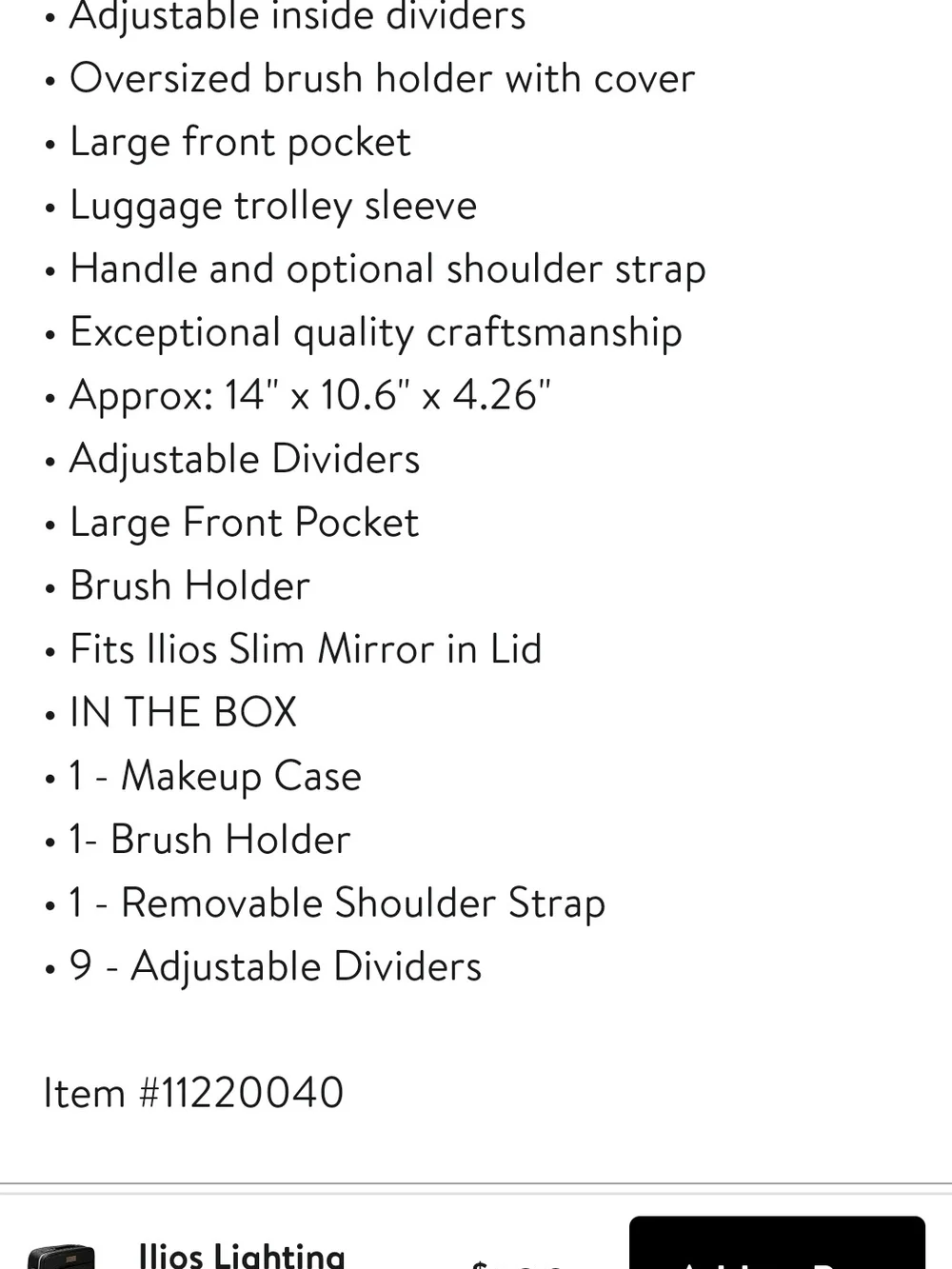 ILIOS Structured Black Travel Makeup Case. Brand New With Tags.